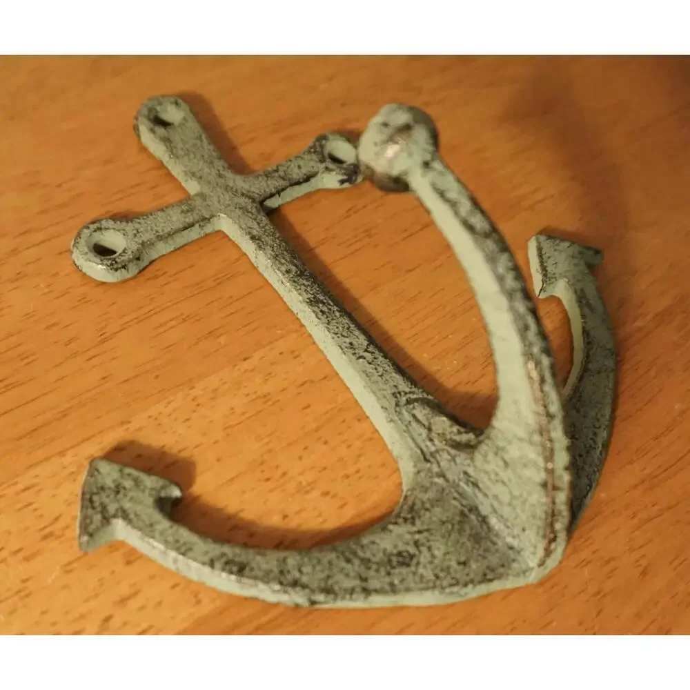 2 Nautical CAST IRON WALL PLAQUE TROPICAL ANCHOR BEACH TOWEL HOOK Home Decor Set